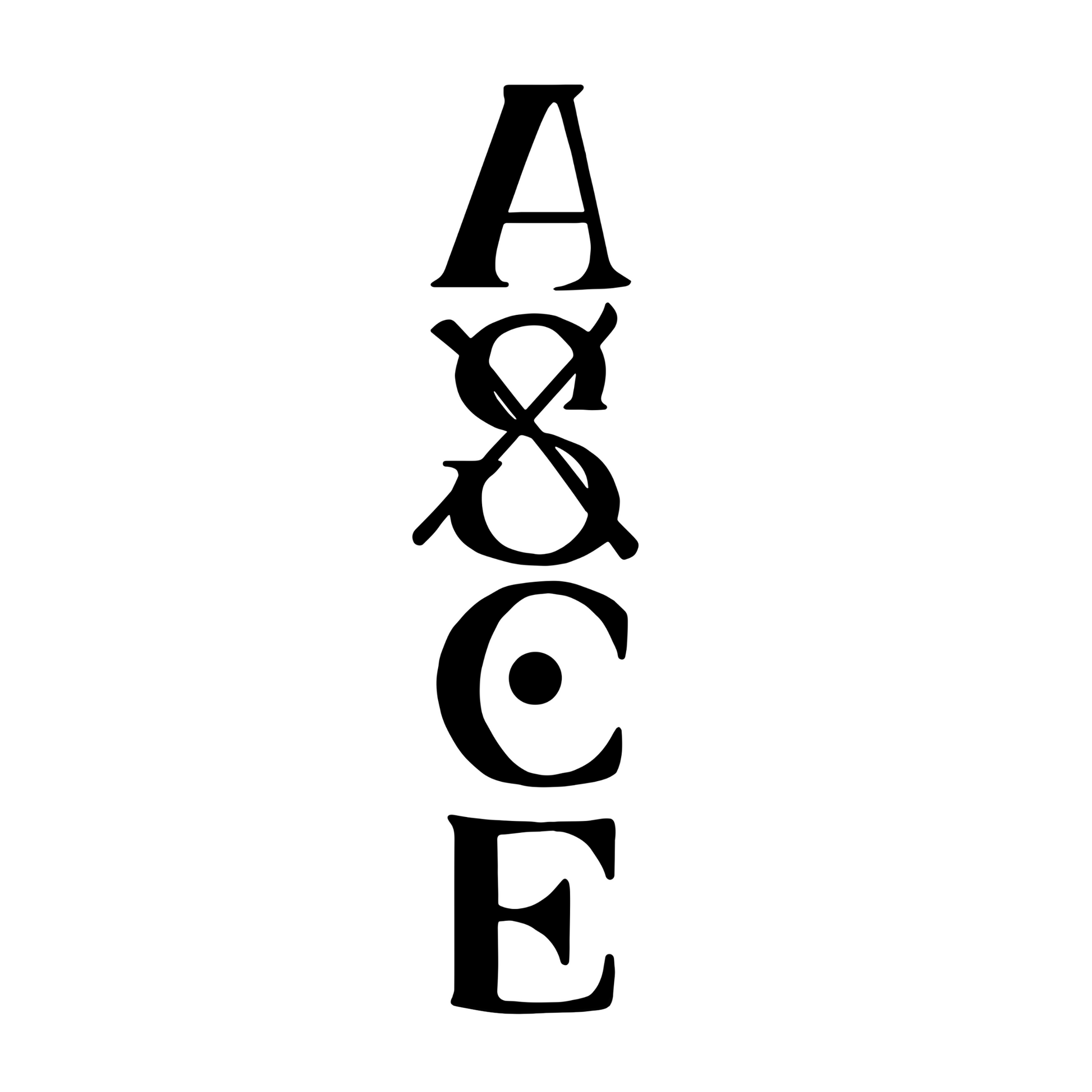 Vertical logo with 'A, S, C E' on a white background