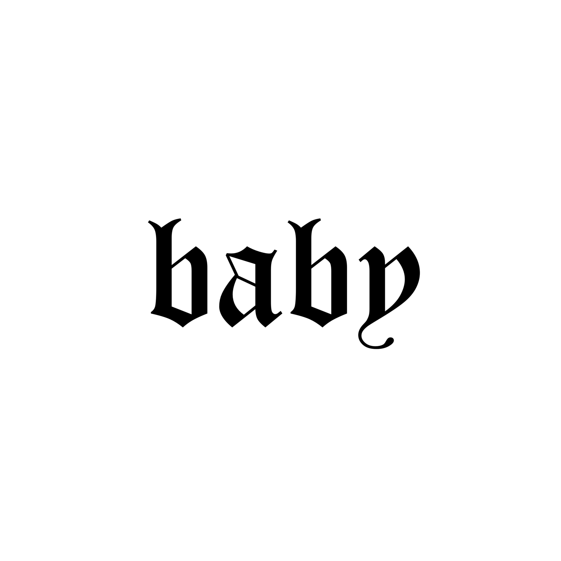 Black text 'baby' on a white background