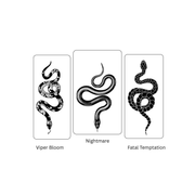 Three snake illustrations labeled 'Viper Bloom', 'Nightmare', and 'Fatal Temptation' on a white background.