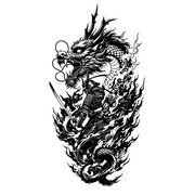 Black and white dragon tattoo design on a white background