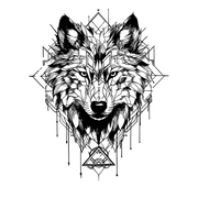 Geometric wolf head design on a white background