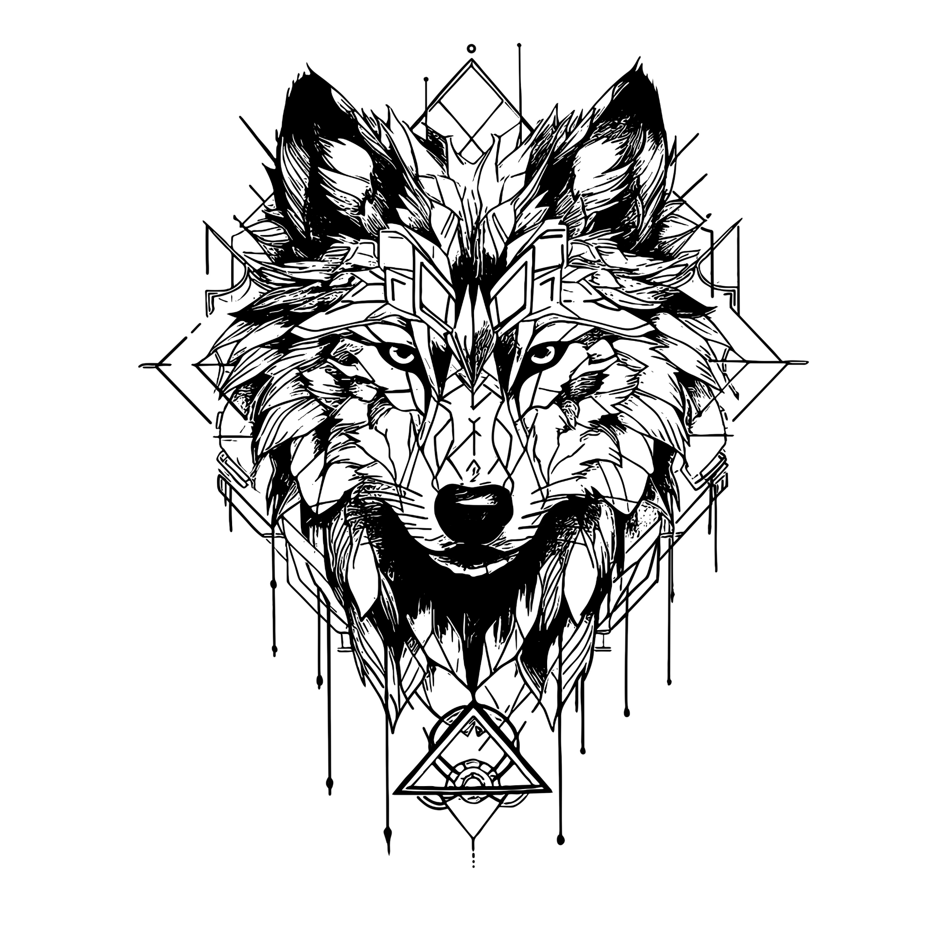 Geometric wolf head design on a white background
