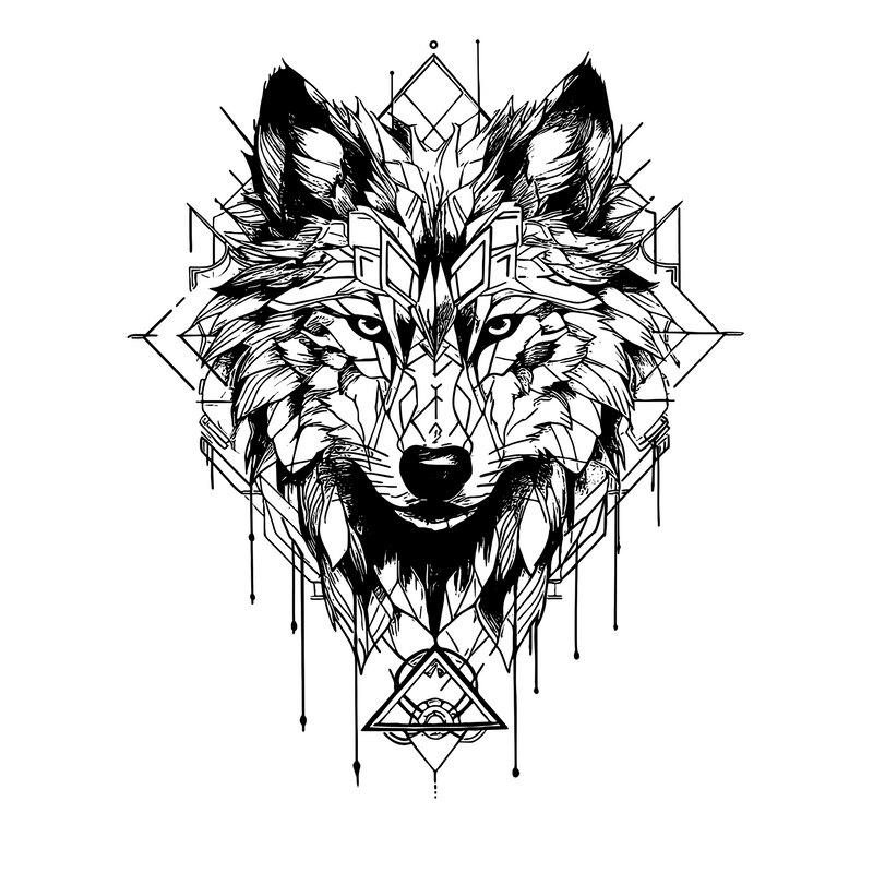 Geometric wolf head design on a white background