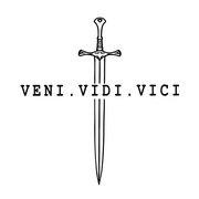Sword illustration with 'VENI. VIDI. VICI' text on a white background