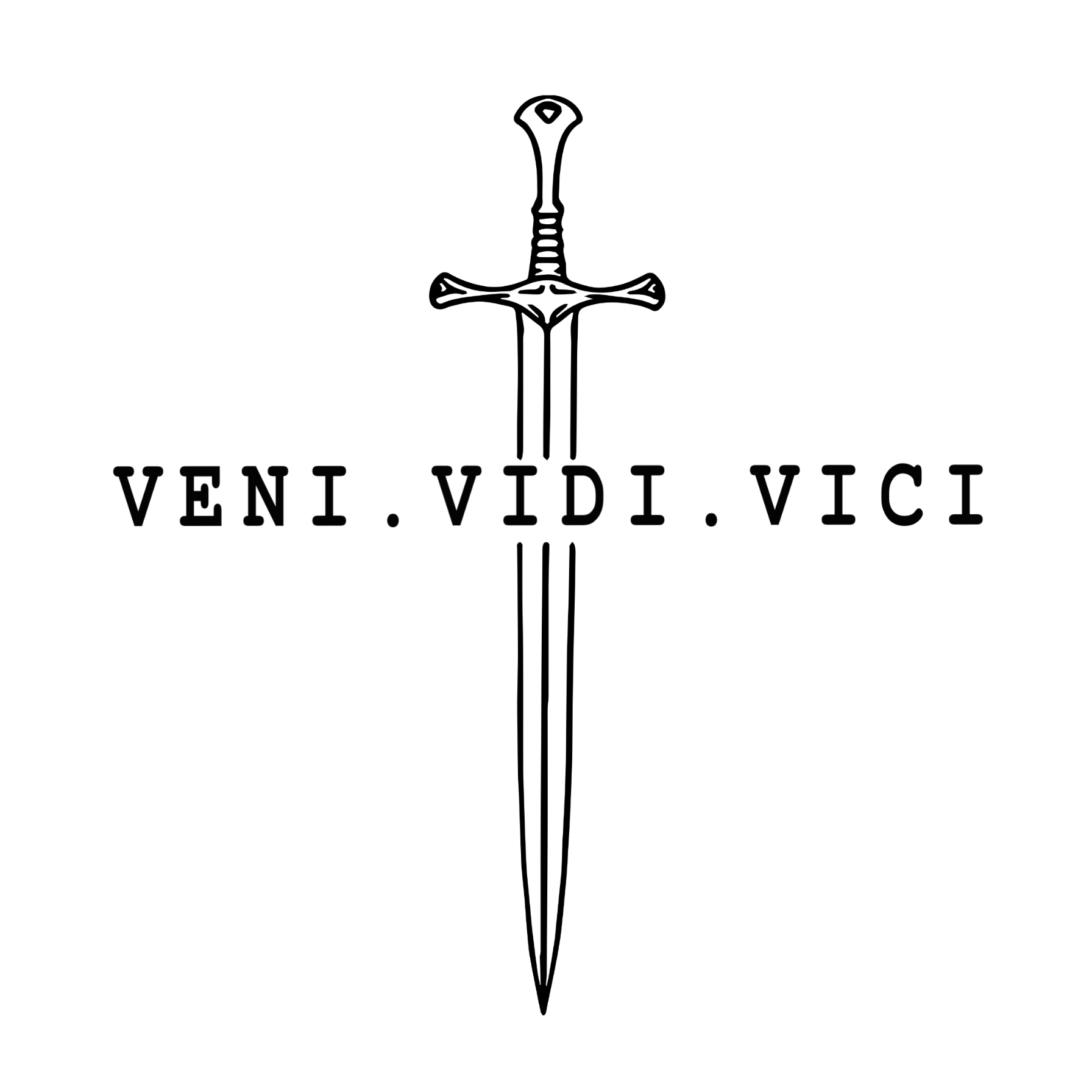 Sword illustration with 'VENI. VIDI. VICI' text on a white background