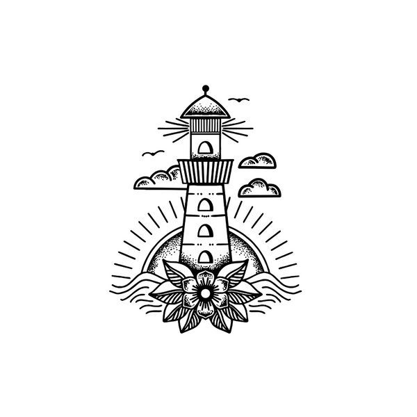 Floral Lighthouse Tattoo