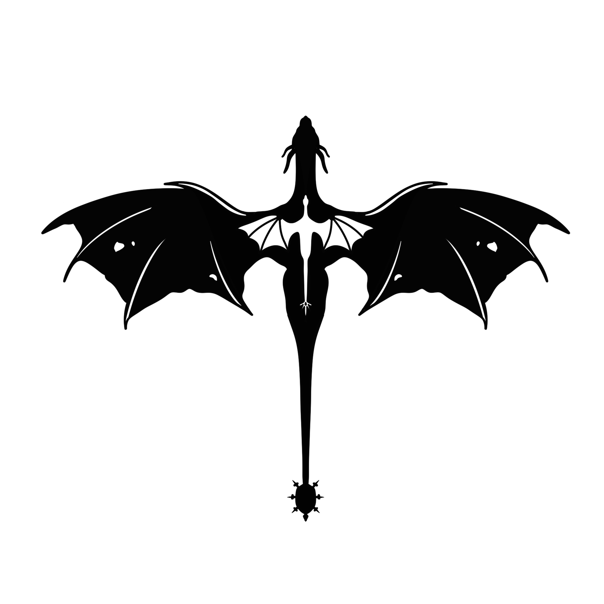 Black silhouette of a dragon on a white background