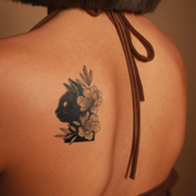 Botanical Cat Tattoo on back