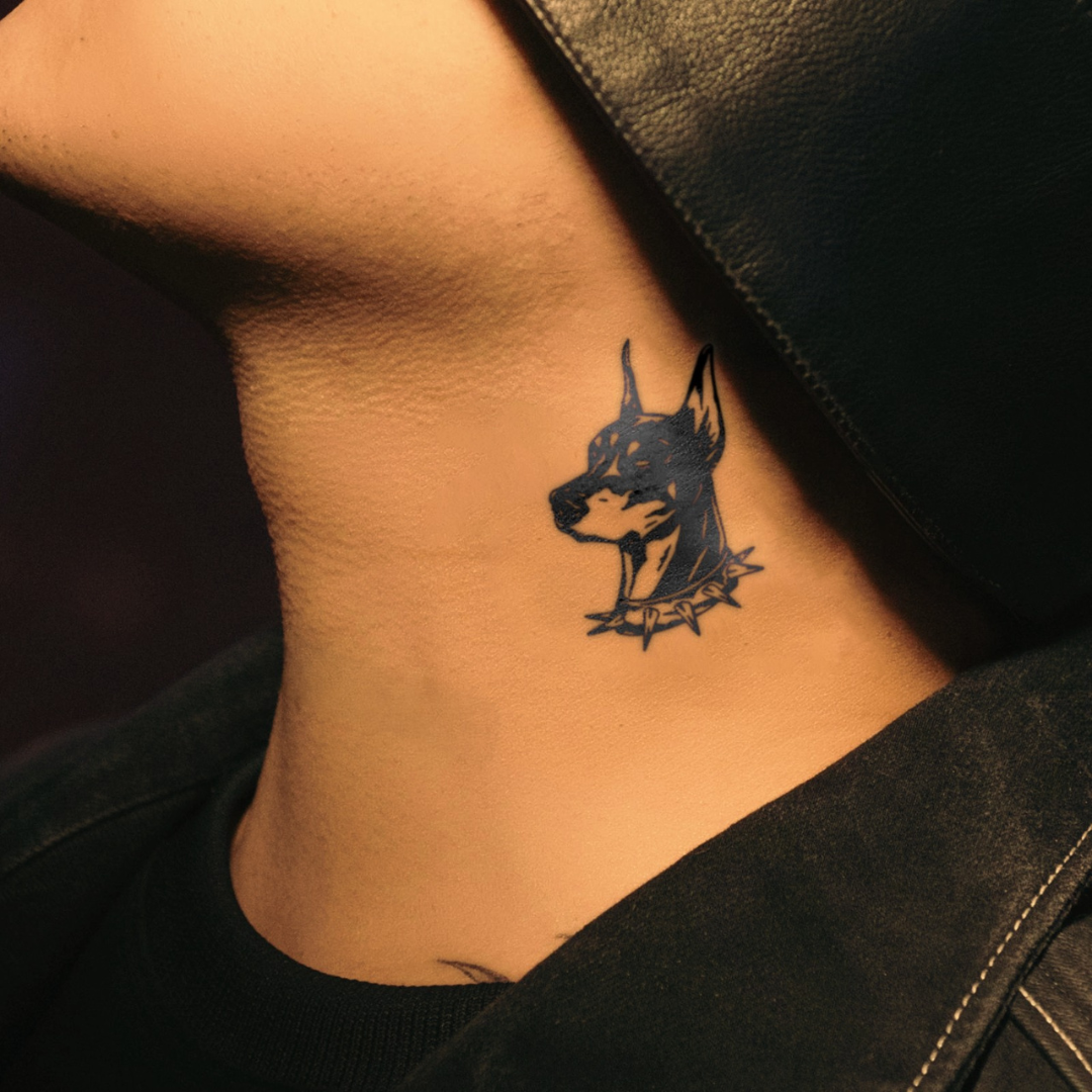 Alpha Guard tattoo on neck