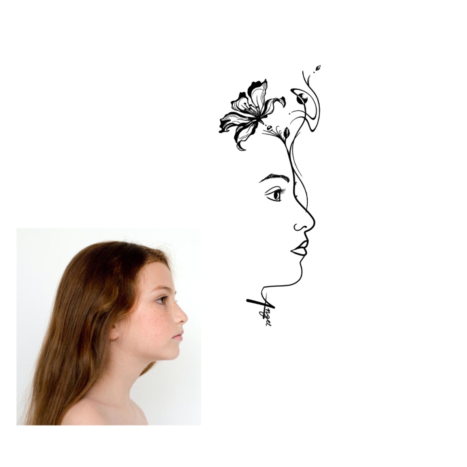 Custom Line Art Face Tattoo