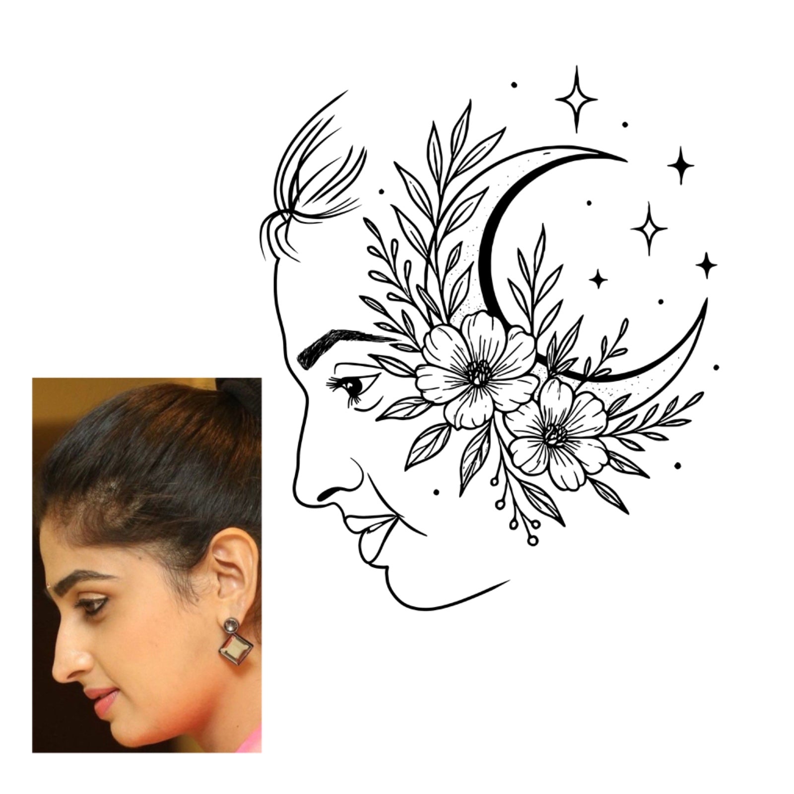 Custom Line Art Face Tattoo