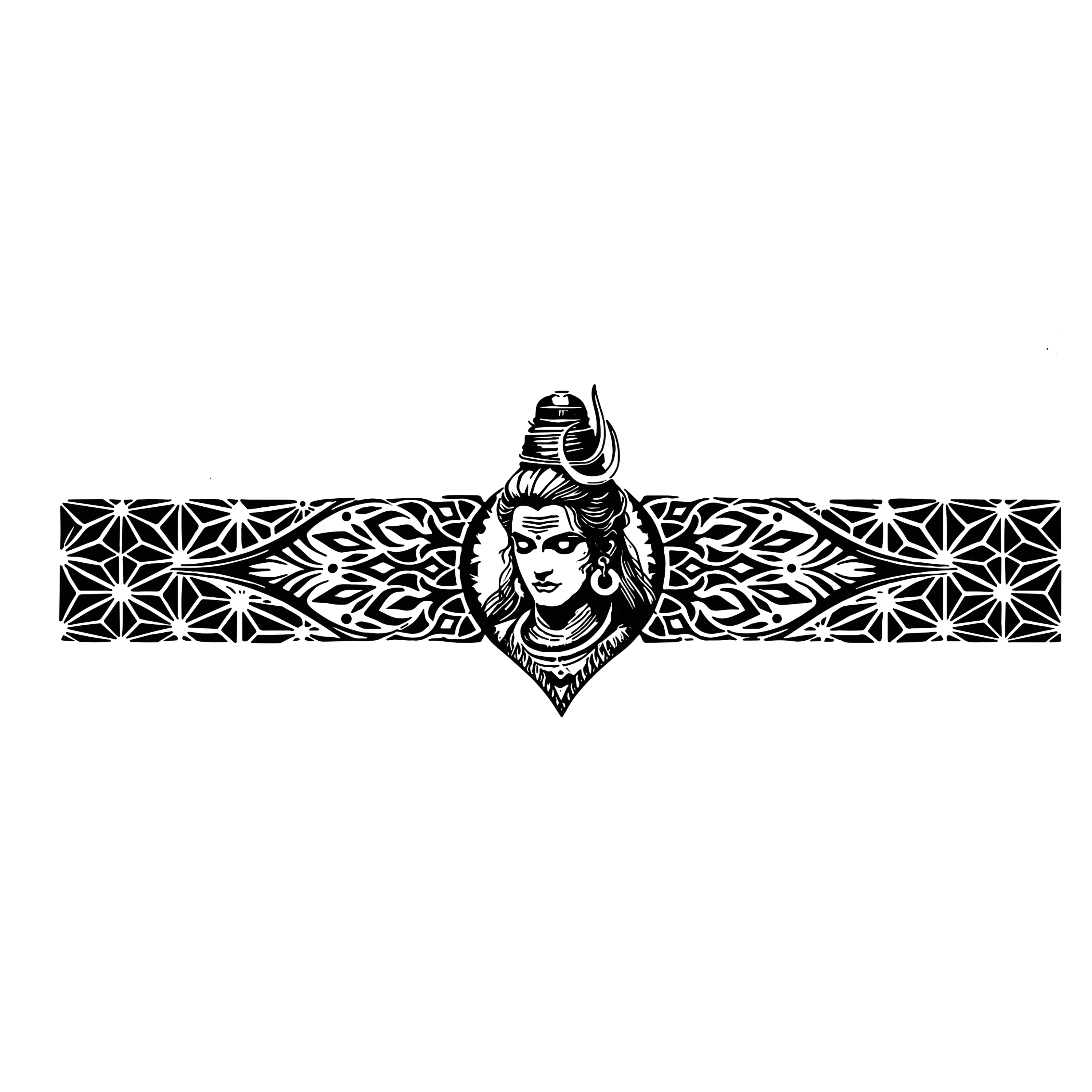 Decorative headband with a central figure and geometric patterns on a white background
