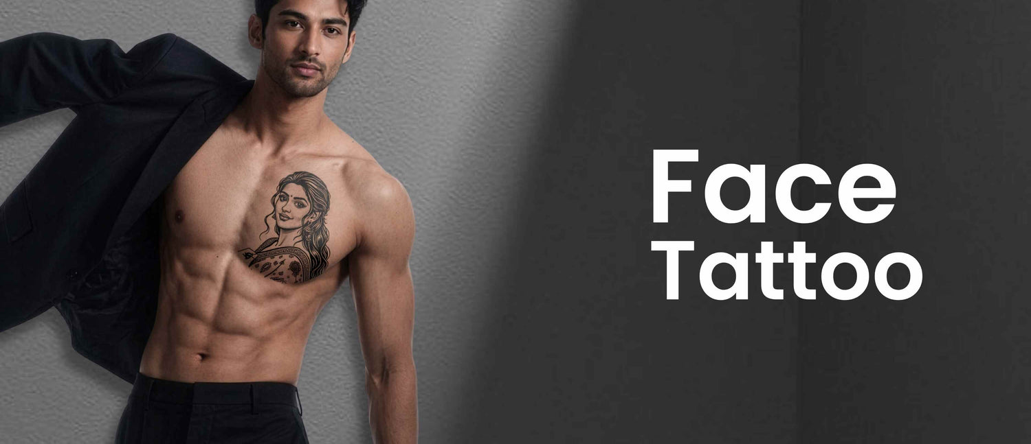 Man with a tattoo on his chest wearing a dark jacket against a gray background