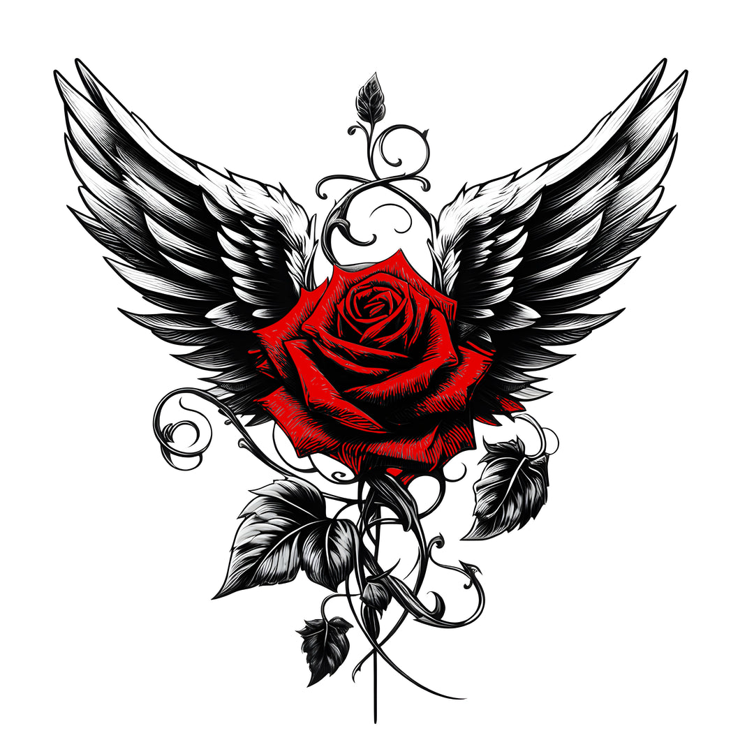 rose wings tattoo